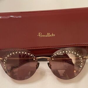 Pomellato Burgundy Rimless Sunglasses with Crystal Accents